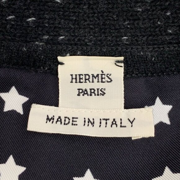 Hermès Black Wool V-Neck Long-Sleeve Cardigan With Star Print Lining Size 38 Mad - Picture 2 of 8